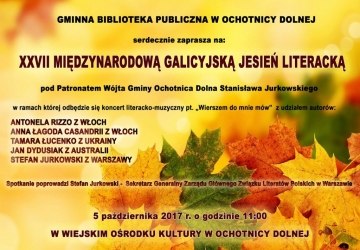 Zaproszenie na XXVII Międzynarodowa Galicyjską Jesień Literacką