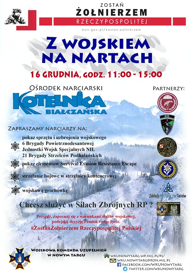 Zaproszenie od Wojskowego Komendanta Uzupełnień w Nowym Targu na pokazy wojskowe na nartach