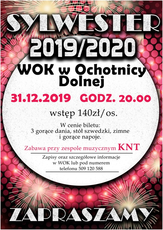 Zaproszenie na Sylwester 2019/2020 do WOK-u w Ochotnicy Dolnej