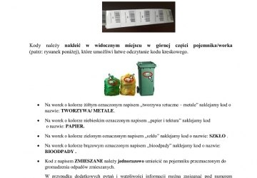 Informacja o systemie kodów kreskowych dla mieszkańcow gminy,w celu znakowania pojemników i worków przeznaczonych na odpady komunalne