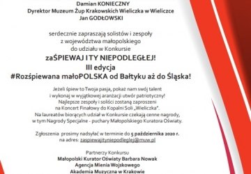 Konkurs „zaŚPIEWAJ I TY NIEPODLEGŁEJ! III edycja. #Rozśpiewana małoPOLSKA od Bałtyku aż do Śląska!”