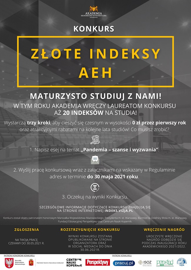 Konkurs o Złote Indeksy Akademii Ekonomiczno – Humanistycznej w Warszawie