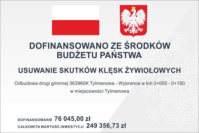 Gmina Ochotnica Dolna otrzymała dofinansowanie ze środków budżetu Państwa w ramach programu „Usuwanie skutków klęsk żywiołowych” na realizację zadania 