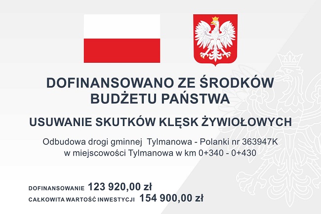 Gmina Ochotnica Dolna otrzymała dofinansowanie ze środków budżetu Państwa w ramach programu „Usuwanie skutków klęsk żywiołowych